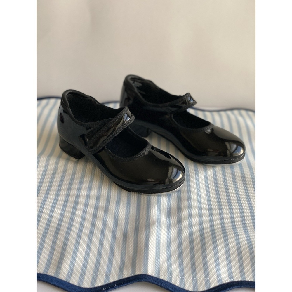 Weissman Black Patent Tap Shoes Hook & Loop Child Size 9.5 Style W2600